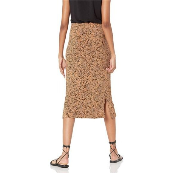 Womens Pull On Midi Skirt Stretch Jersey Knit Elastic Waist Side Slit Skirt - Picture 2 of 7